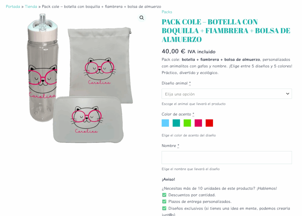 Página de un producto de "El Mandaíllo"