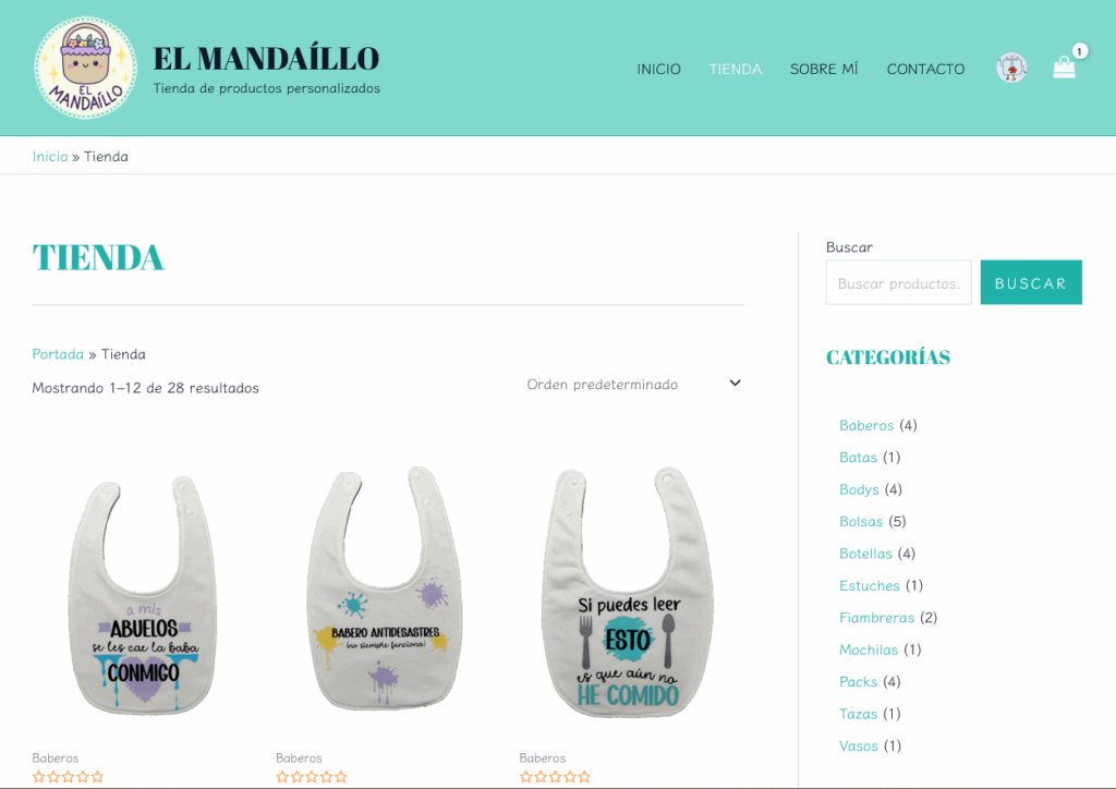 Página de la tienda de "El Mandaíllo"